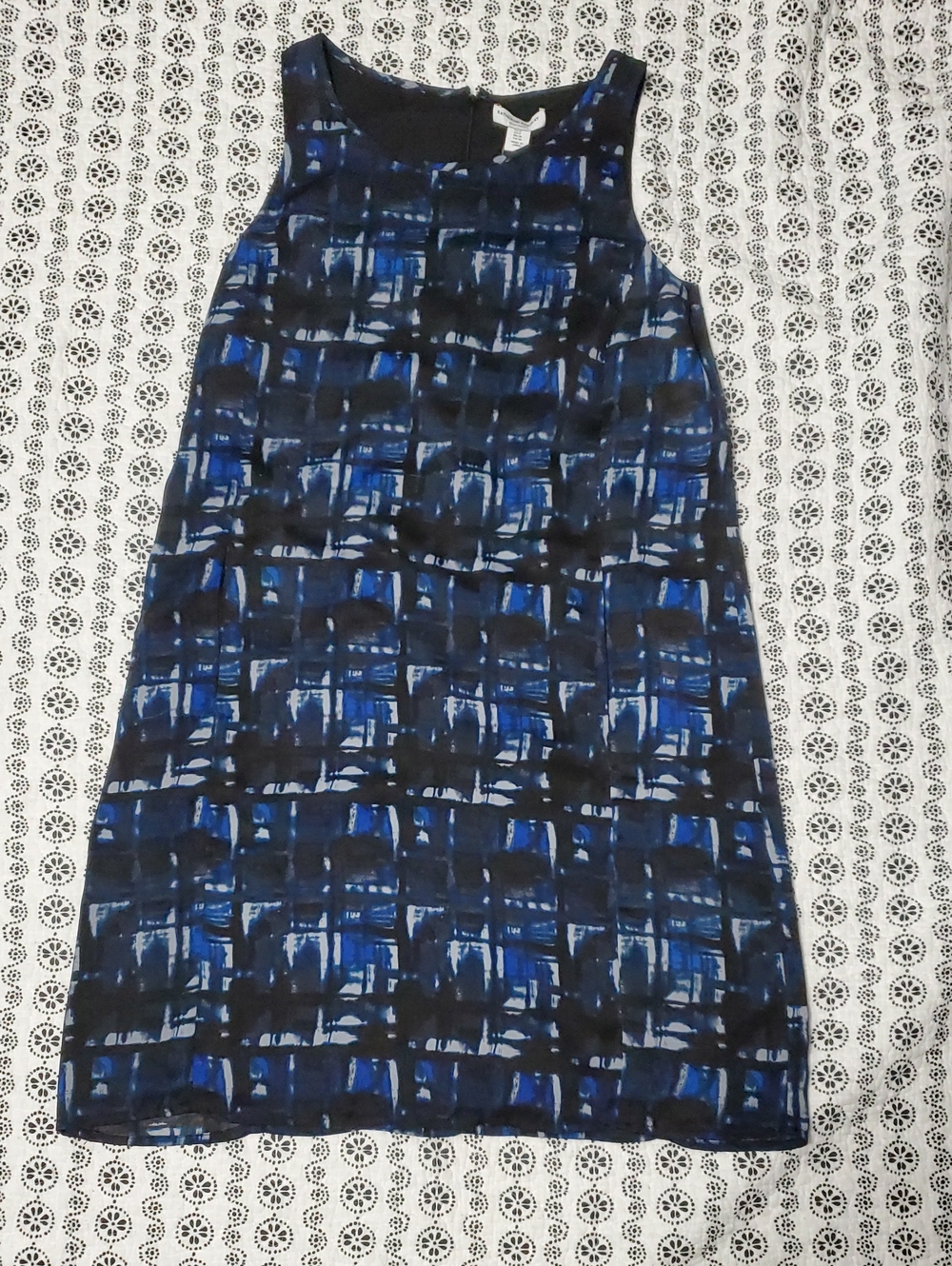 katherine barclay blue, black and grey abstract shift dress, size 6 nwt